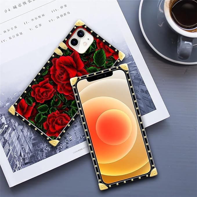 Compatible with iPhone 11 Case, Vector Red Rose Green Leaf Luxury Golden - Image 6