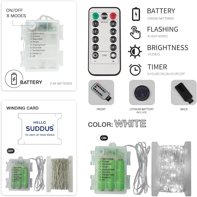 suddus 66ft 200 LED Outdoor String Lights, Led Twinkle Lights - Image 7
