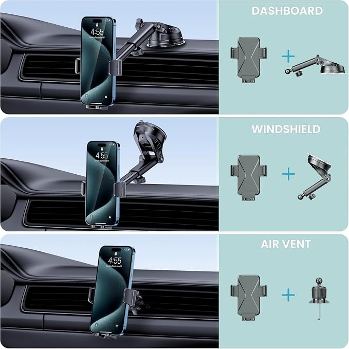 GUWEZ 360° Adjustable Car Phone Holder Universal Hands-Free Mount - Image 2