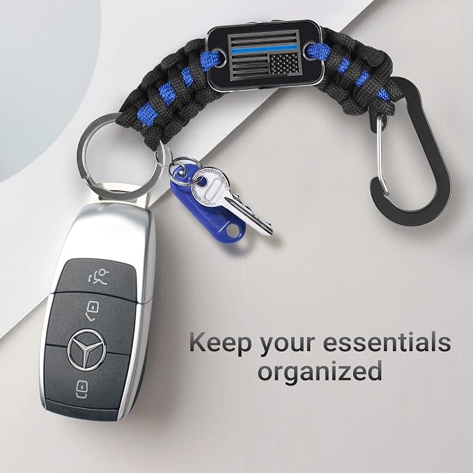 Short Thin Blue Line Paracord Keychain Neck Lanyard - Image 6