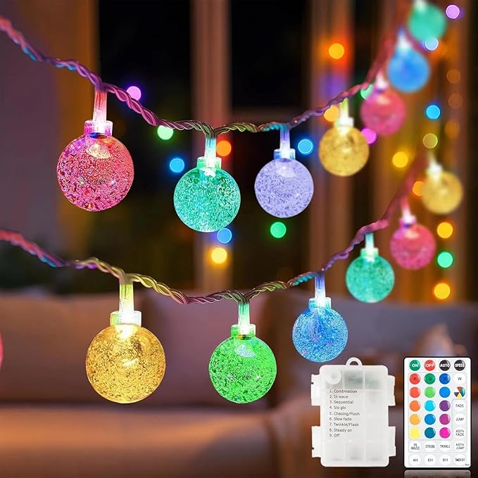 Metaku RGB Globe String Lights Battery Operated 26ft 60LED Fairy String Lights by METAKU