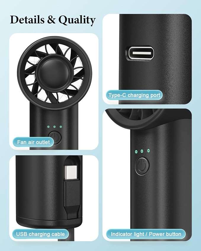 Portable Handheld Fan with Power Bank, 3 IN 1 USB Rechargeable Mini Personal - Image 7