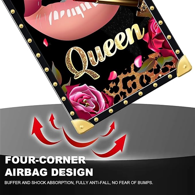 Compatible with iPhone 15 Pro Case, Glitter Red Rose Queen Leopard Lipstick - Image 6
