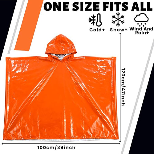 10 Pack Emergency Ponchos with Polyester Film Blanket Liner Waterproof - Image 2