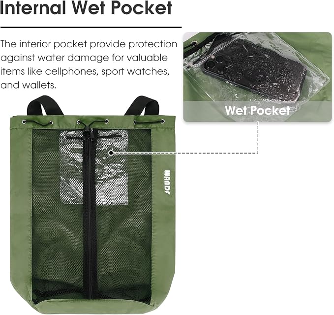 WANDF Swim Bag Mesh Drawstring Backpack Beach Backpack - Image 3