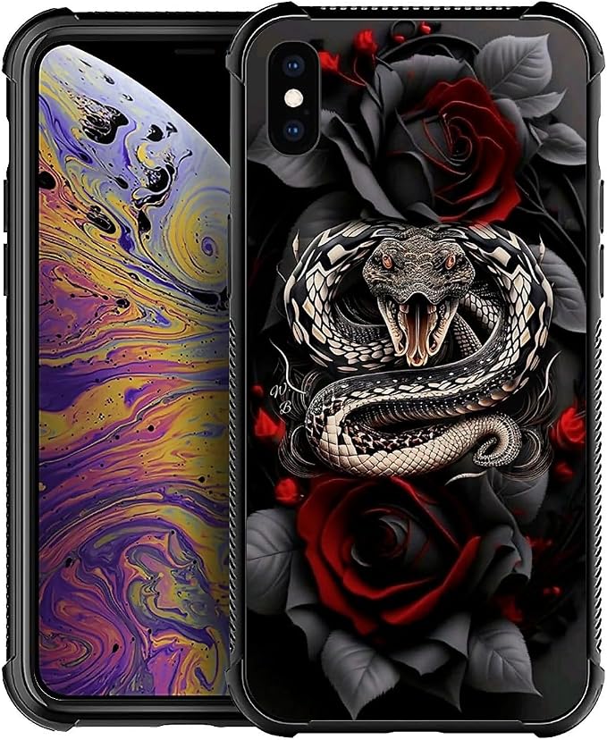 for iPhone X/Xs Case, Entwined Rose Snake Pattern Graphic Design Girl Boy Soft by FKBRCL4U
