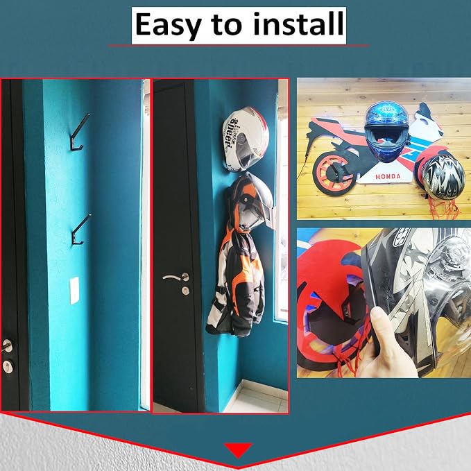 Pmsanzay 2 Pack Motorcycle Helmet Hook Multi-Purpose Jacket Hanger Keys Bags - Image 4