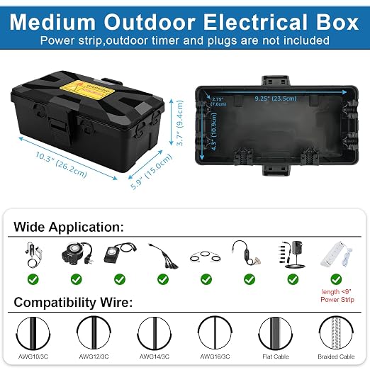 NineLeaf Outdoor Waterproof Electrical Box, IP54 Weatherproof Extension Cord - Image 5