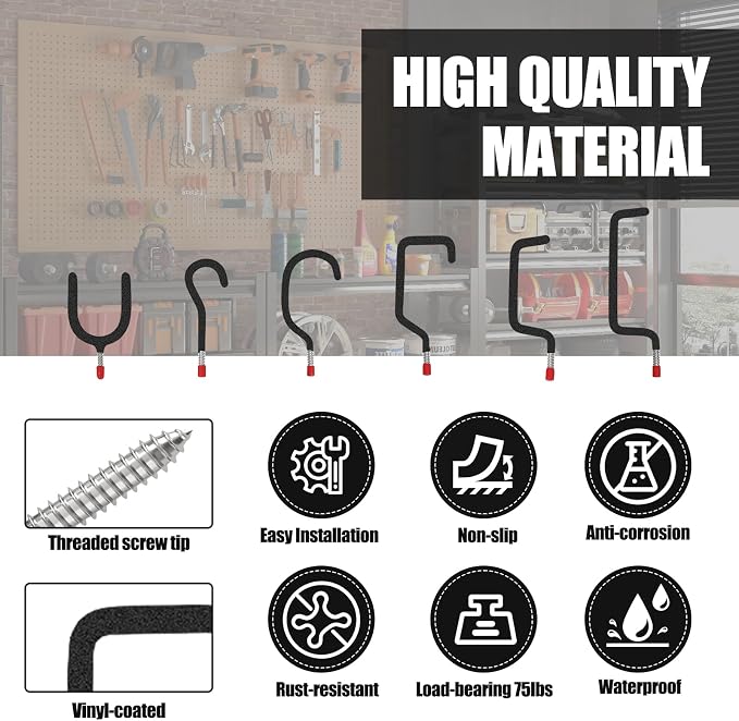 Garage Hooks Heavy Duty, Wall Mounted Steel Tool Hangers - Image 4