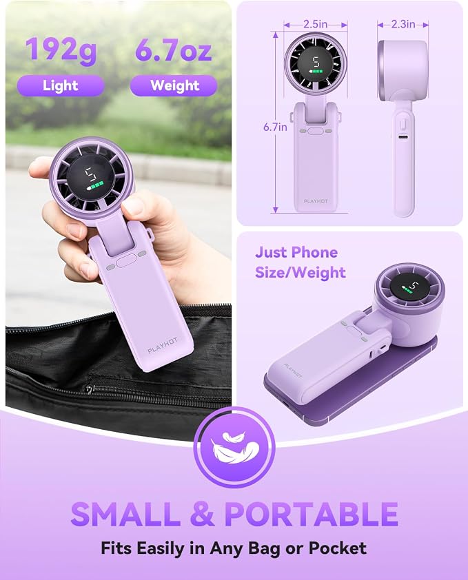 PlayHot Portable Handheld Turbo Fan, 5-Speed Personal Fans, 5000mAh - Image 6