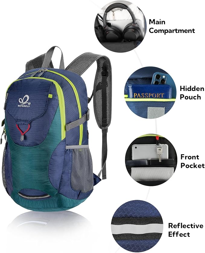 WATERFLY Lightweight Packable Hiking Backpack: 30L Foldable Travel Daypack - Image 2