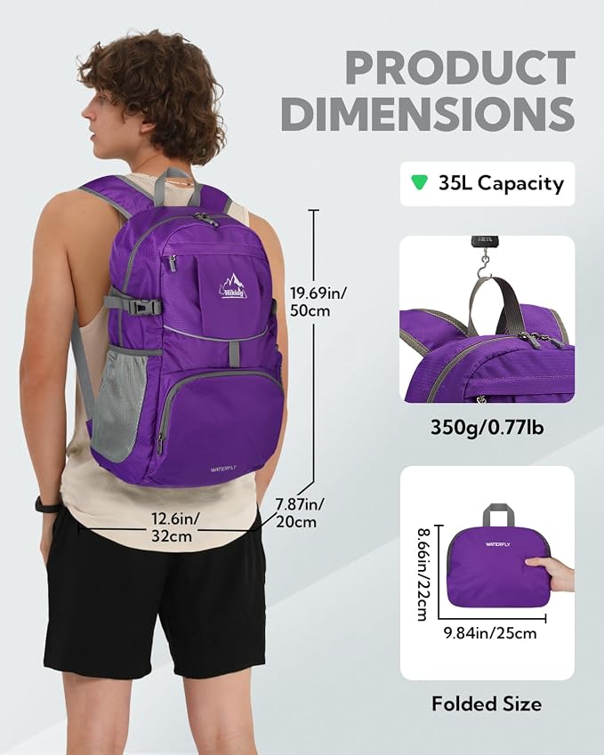 WATERFLY Hiking Packable Daypack Backpack: 35L Ultra Lightweight Day Pack - Image 3