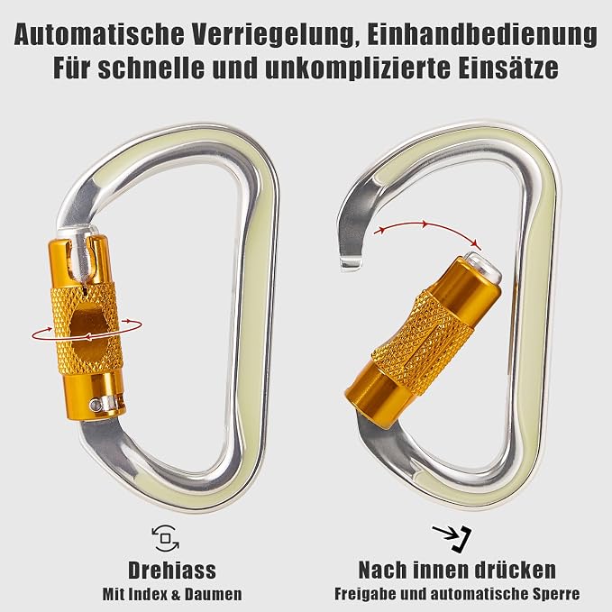 SOB Heavy Duty Steel Carabiner Clips -Auto Locking Climbing Carabiner, - Image 6
