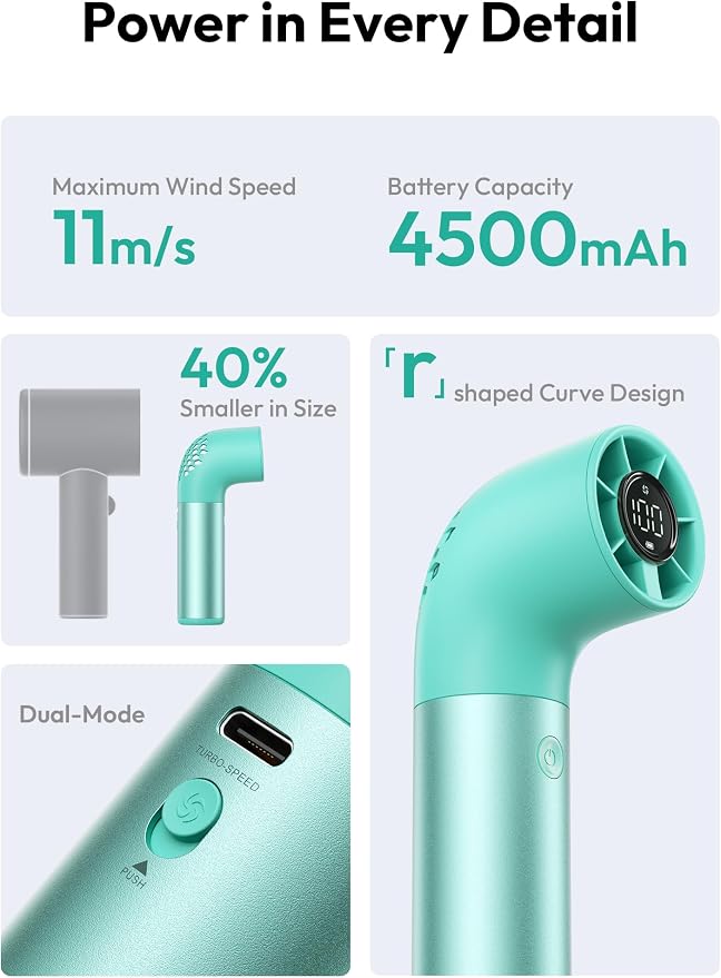 Aecooly Portable Handheld Fan, Powerful Turbo Mini Fan, 19000 RPM High Speed - Image 6