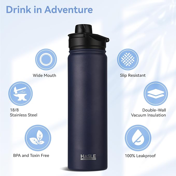 HASLE OUTFITTERS Insulated Water Bottle 22 oz Double Wall Stainless Steel Water - Image 2