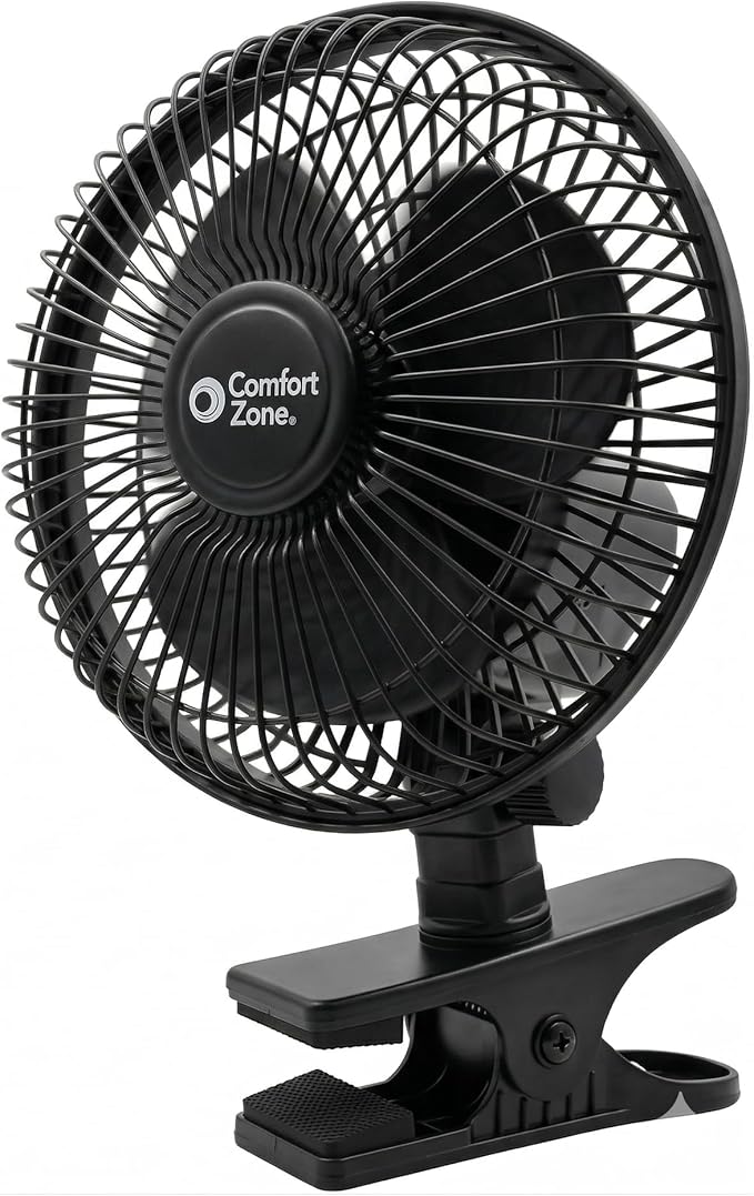 Comfort Zone 6-Inch Corded Clip-On Personal Fan – 2-Speed Quiet Desk Fan by ComfortZone
