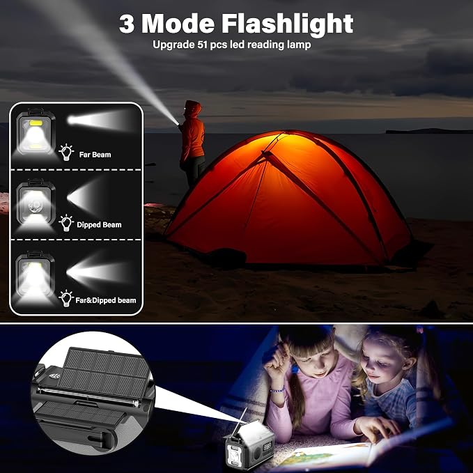 12000mAh Emergency Weather Radio, Hand Crank Solar Radio Portable AM/FM/NOAA - Image 6