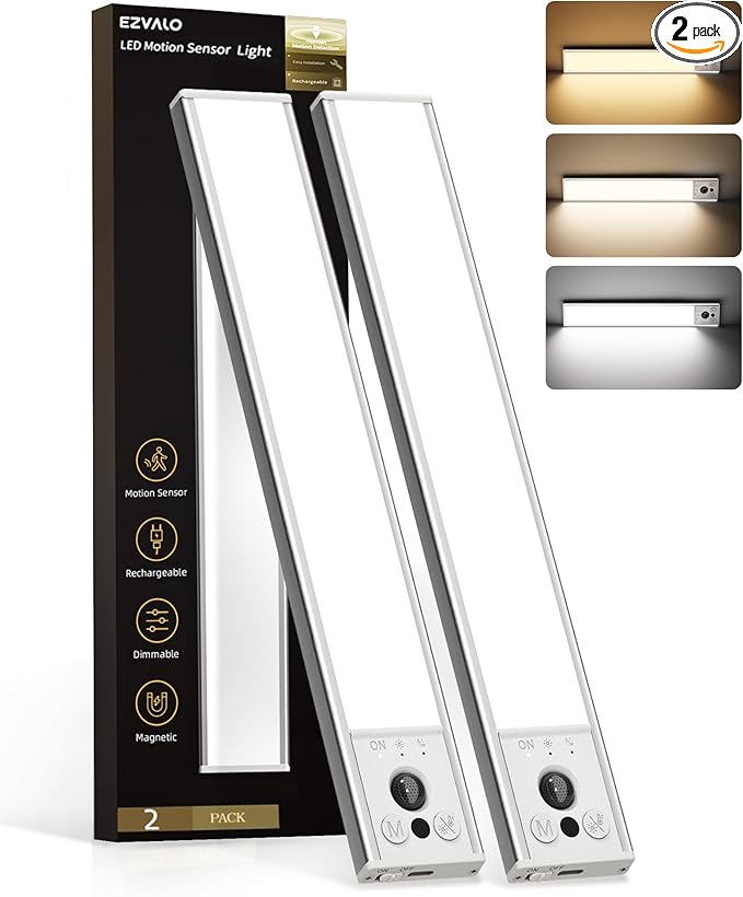 EZVALO 12inch Under Cabinet Lighting, Rechargeable Motion Sensor Light Indoor by EZVALO