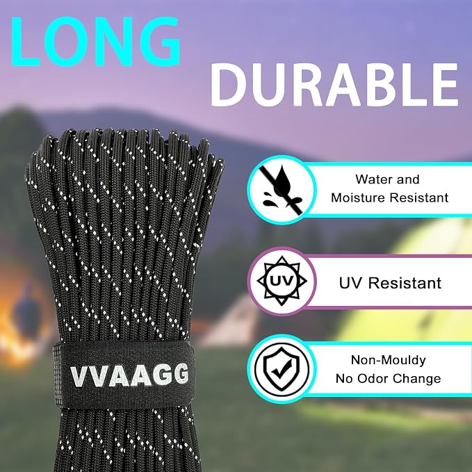 VVAAGG Reflective Paracord Rope 100FT, 7 Strand Nylon para Cord Lanyard Utility - Image 4