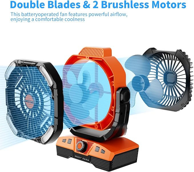 WESTTREE 20000mAh Camping Fan Oscillating Portable Fan Battery Powered Fans - Image 2