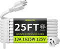 16/3 White 25 FT Extension Cord, Indoor Extension Cord by Seeklyze