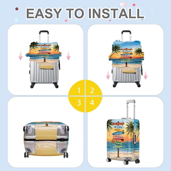 ANNA QUEEN Beach Quote Luggage Cover, Inspirational Summer Travel Suitcase - Image 5
