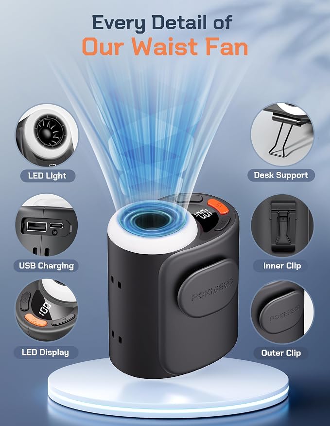 POKISEED Rugged Portable Fan, 10000mAh Rechargeable Battery, 40H Runtime - Image 5
