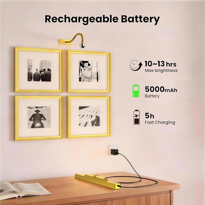 Picture Light Gold 2Pack, 5000mAh Battery Opertated Cordless Picture Lights - Image 8