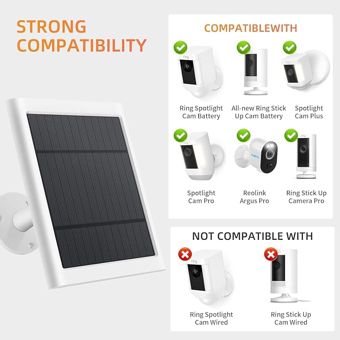Solar Panel for Rings Camera White 2pack 4W Solar Charger Compatible - Image 4
