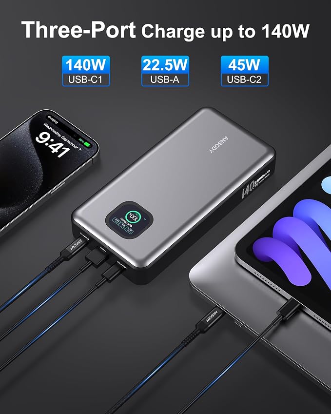 140W Power Bank, 25000mAh Laptop Portable Charger - Image 3