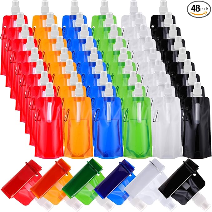 Teenyyou 48 Pack Collapsible Water Bottles Bulk 16oz Foldable Water Bottles by Teenyyou