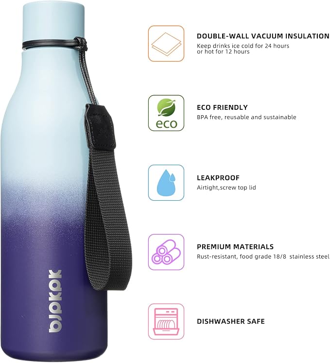 BJPKPK Insulated Water Bottles, 18 oz Stainless Steel Metal Water Bottle - Image 2