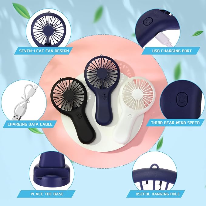 Woanger 12 Pcs Mini Handheld Fan Bulk 3 Speed USB Electric Battery Operated - Image 7