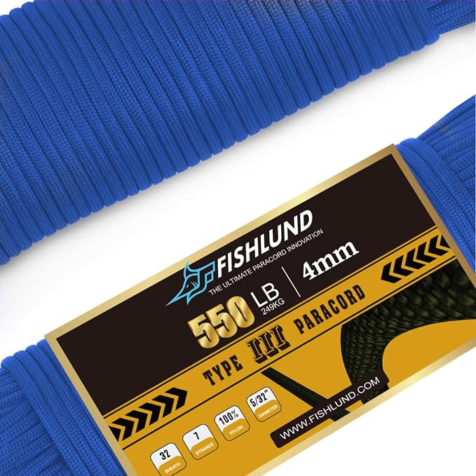 Paracord 550 lb, 7 Strand Paracord Rope 50ft 4mm, Nylon Parachute Cord by FISHLUND