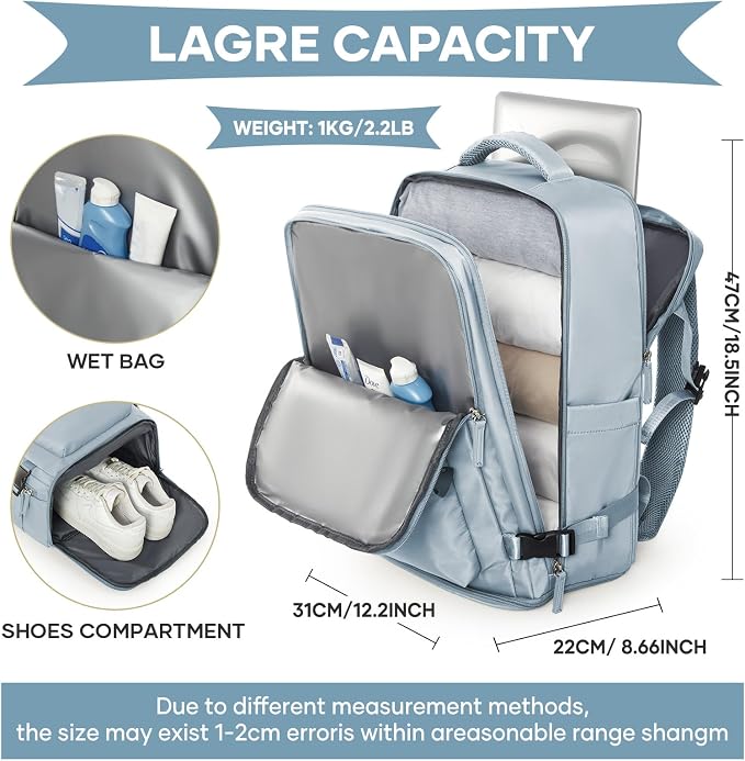 WONHOX Large Travel Backpack Carry on Flight Approved Laptop Work Business - Image 3