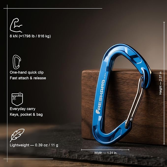 FresKaro 5pcs Nano Carabiner Clips, 8kN 1798lbs, Small Sturdy, Reliable - Image 2