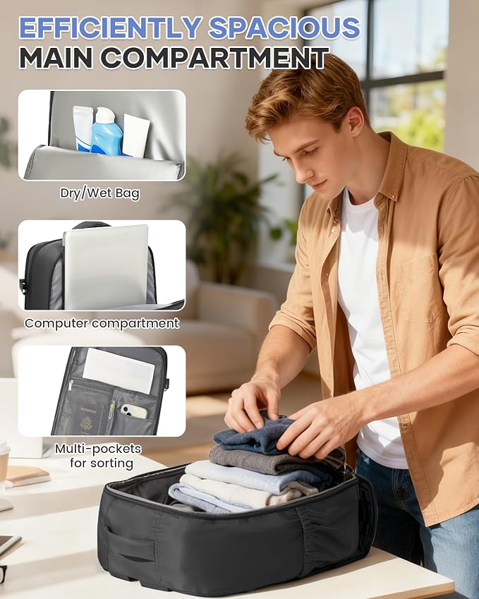 WONHOX Large Travel Backpack Carry on Flight Approved Laptop Work Business - Image 7