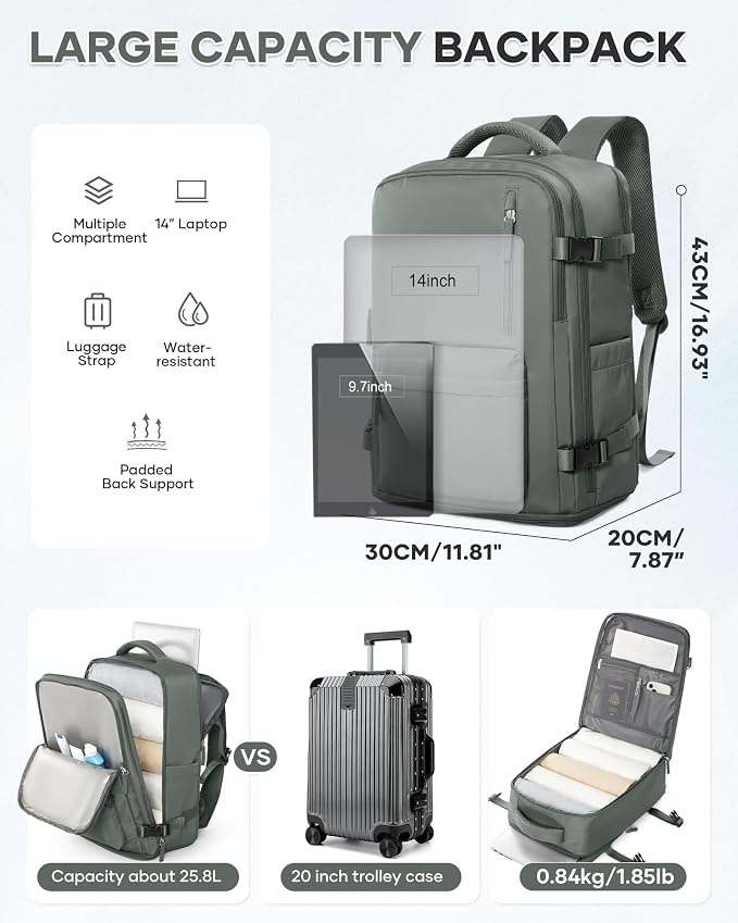 WONHOX Large Travel Backpack Carry on Flight Approved Laptop Work Business - Image 5