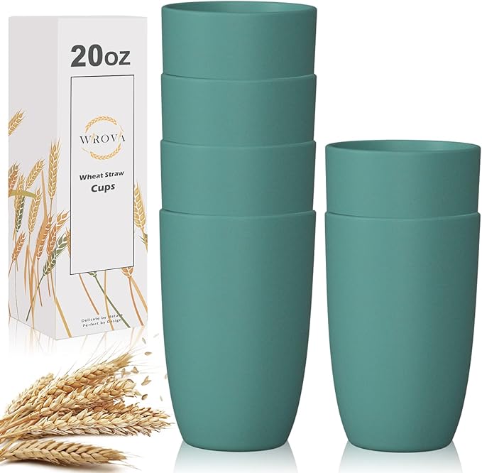Wrova Wheat Straw Cups 6 PCS Good Alternative to Plastic Reusable Cups 20 oz by WROVA