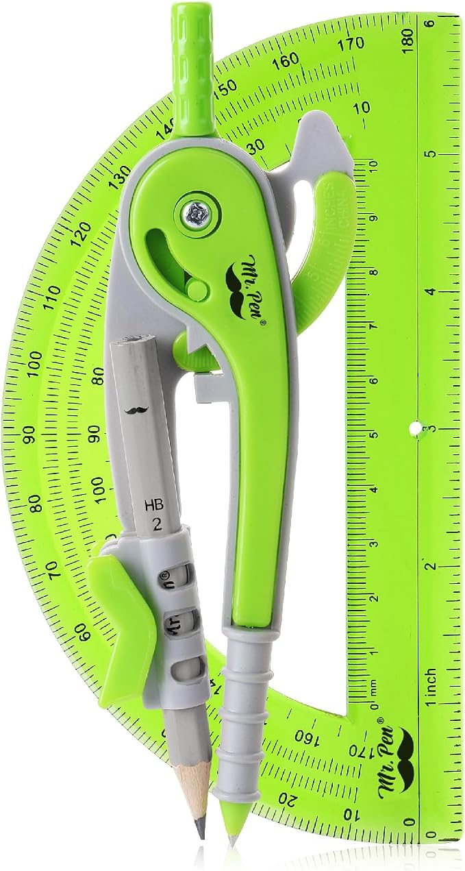 Mr. Pen- Geometry Compass and Protractor Set, 6 Inch Compass, 6 Inch Protractor by MrPen