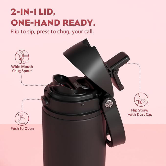 POWCAN 24 oz Stainless Steel Water Bottle: 2-in-1 Push-Button Spout & - Image 2