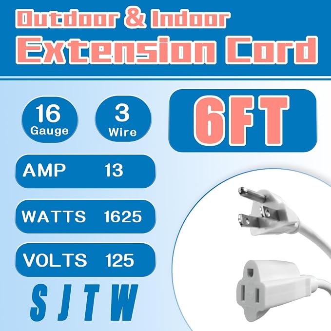 Indoor Outdoor Extension Cord 6 FT, 16/3 SJTW Weatherproof Grey Electrical Cords - Image 2