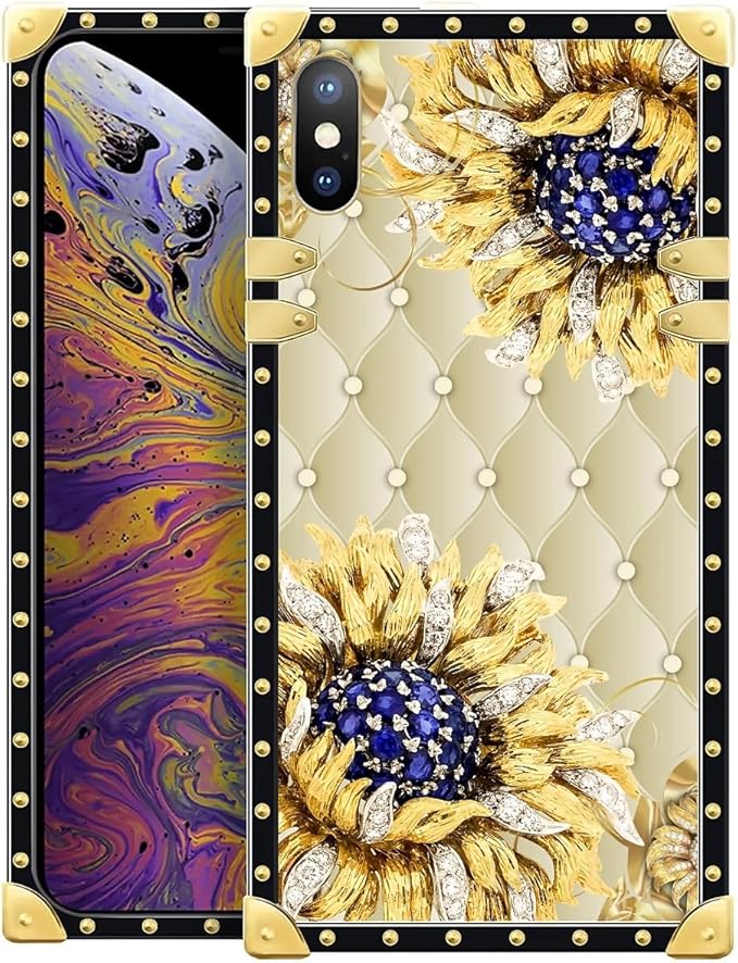 Compatible with iPhone XR Case, Sunflower Diamonds Leather Luxury Golden by Unknown