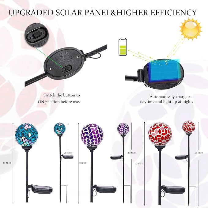 VCUTEKA Solar Garden Decorative Lights Outdoor, Mosaic Solar Light Waterproof - Image 4