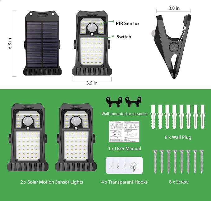 Tryme 45LEDs Solar Lights Outdoor Clip Motion Sensor Lights 3 Modes 3 Mounting - Image 7
