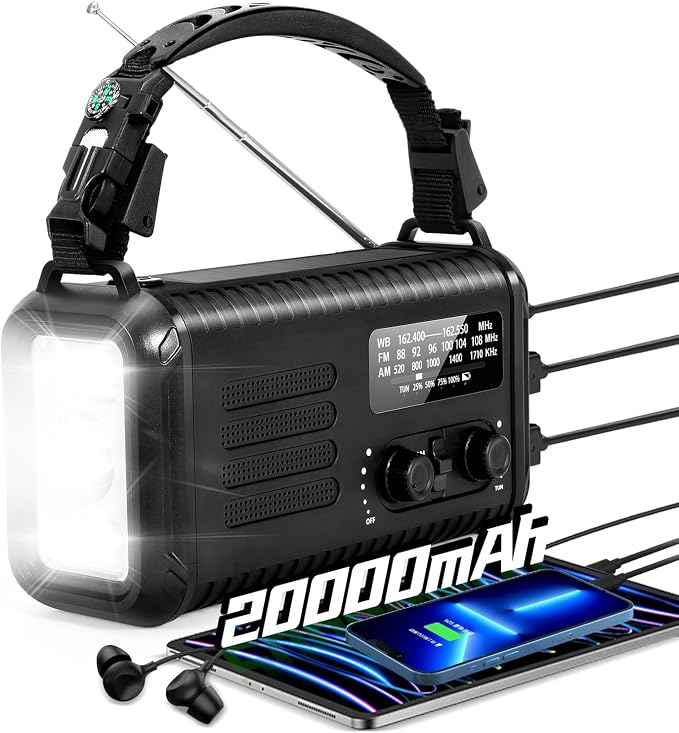 20000mAh Emergency Crank Radio, NOAA/AM/FM Portable Weather Radio, Solar Hand by Puyinii