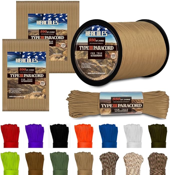HERCULES Type III Paracord 550 Paracord Rope Parachute Cord, Survival Rope by HERCULES