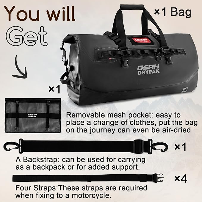 OSAH DRYPAK Waterproof Duffel Bag 25L/40L/60L – Heavy-Duty Motorcycle Tail Bag - Image 8
