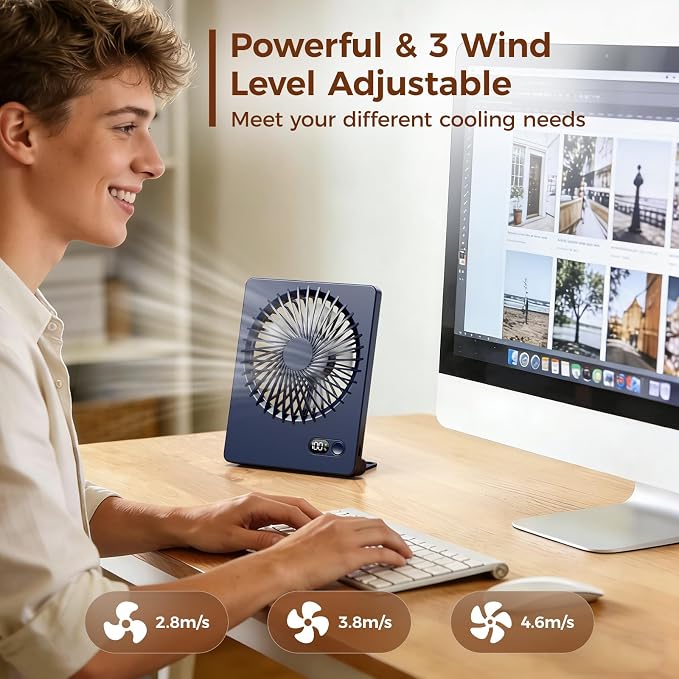 Zuvas Desk Fan Battery Operated Fan Rechargeable 180°Tilt Folding Personal Fan - Image 2