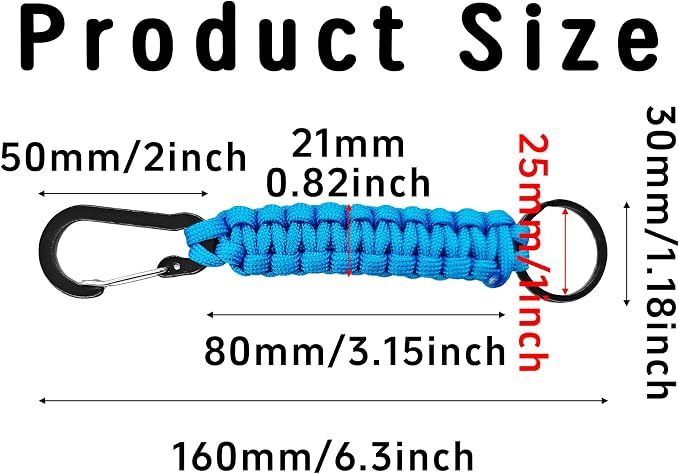 3PCS Paracord Keychain with Carabiner Clip, Braided Rope Key Chain Lanyard - Image 2